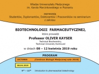Cykl wykładów z zakresu biotechnologii farmaceutycznej