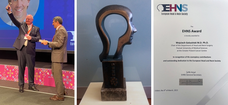 European Head and Neck Society (EHNS) Awards - najwyższe odznaczenie towarzystwa dla prof. Wojciecha Golusińskiego
