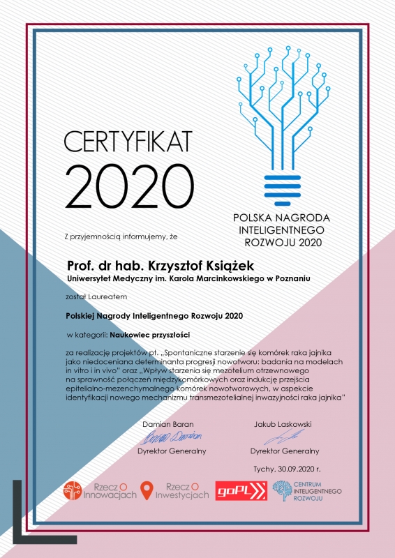 Certyfikat - Prof. dr hab. Krzysztof Książek